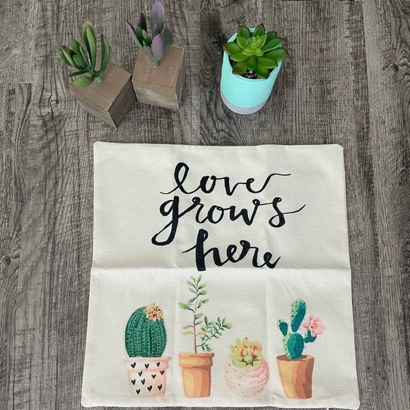 Other - “Love Grows Here” Cactus Pillowcase w/ Cactus Decor